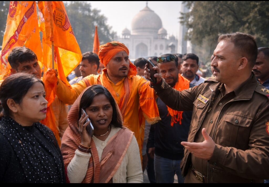 आगरा ताजमहल बिग ब्रेकिंग: भगवा ध्वज लेकर तेजो महालय जाने निकले हिंदू महासभा कार्यकर्ता, पुलिस ने रोका, भारी तकरार