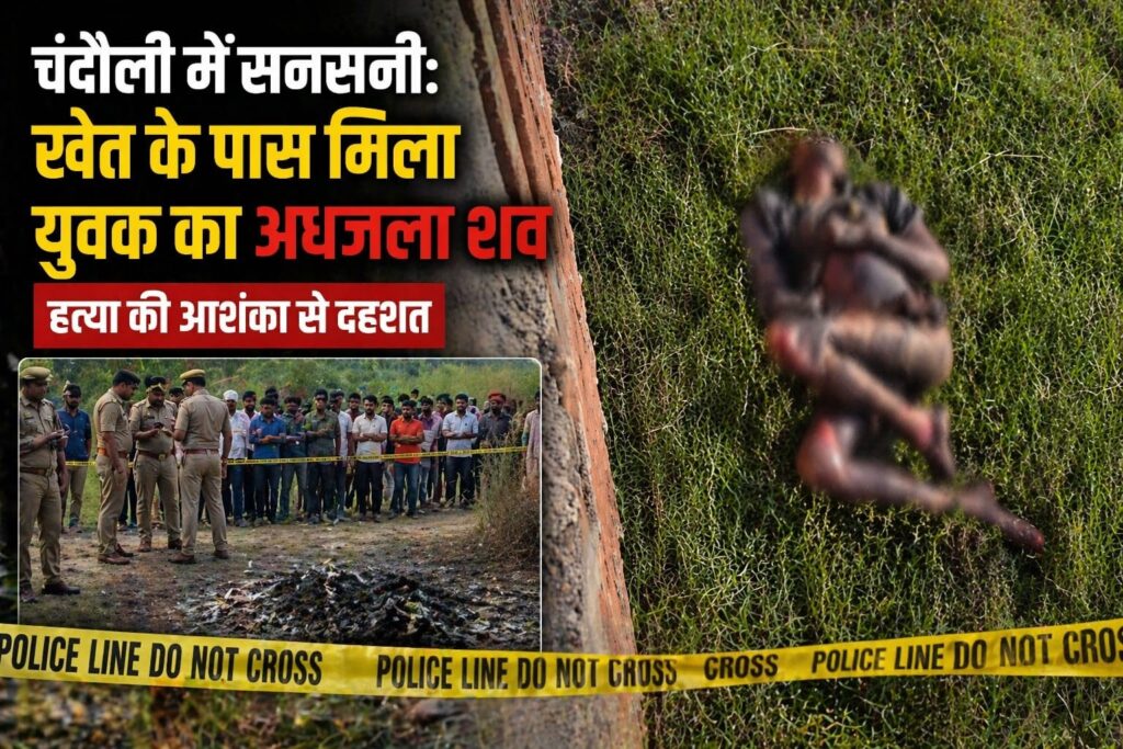 चंदौली में सनसनी : खेत के पास मिला युवक का अधजला शव, हत्या की आशंका से दहशत