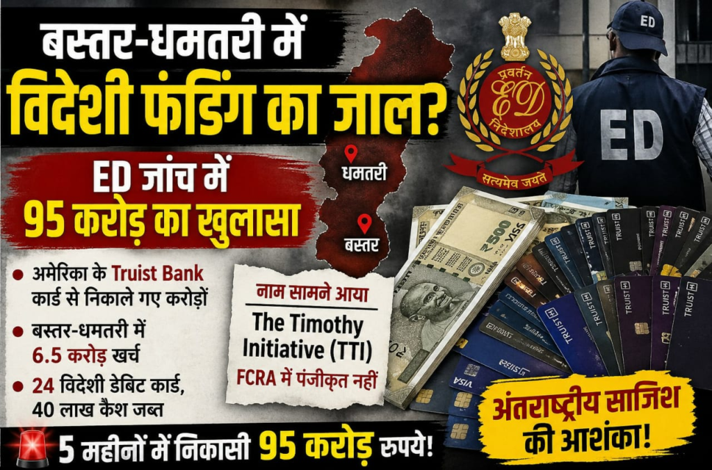 बस्तर-धमतरी में विदेशी फंडिंग का जाल, ED जांच में 95 करोड़ का खुलासा