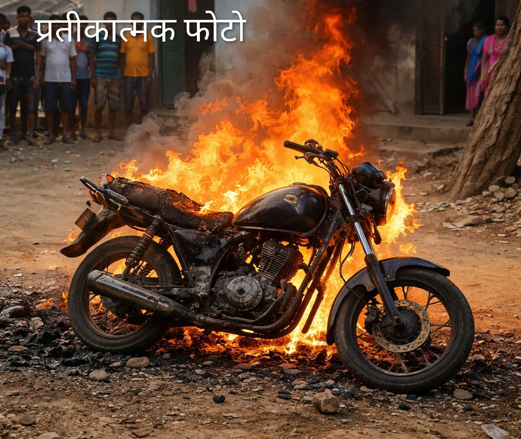 कुरुद क्षेत्र के ग्राम भाठागांव में घरेलू विवाद के बाद युवक ने बाइक में लगाई आग