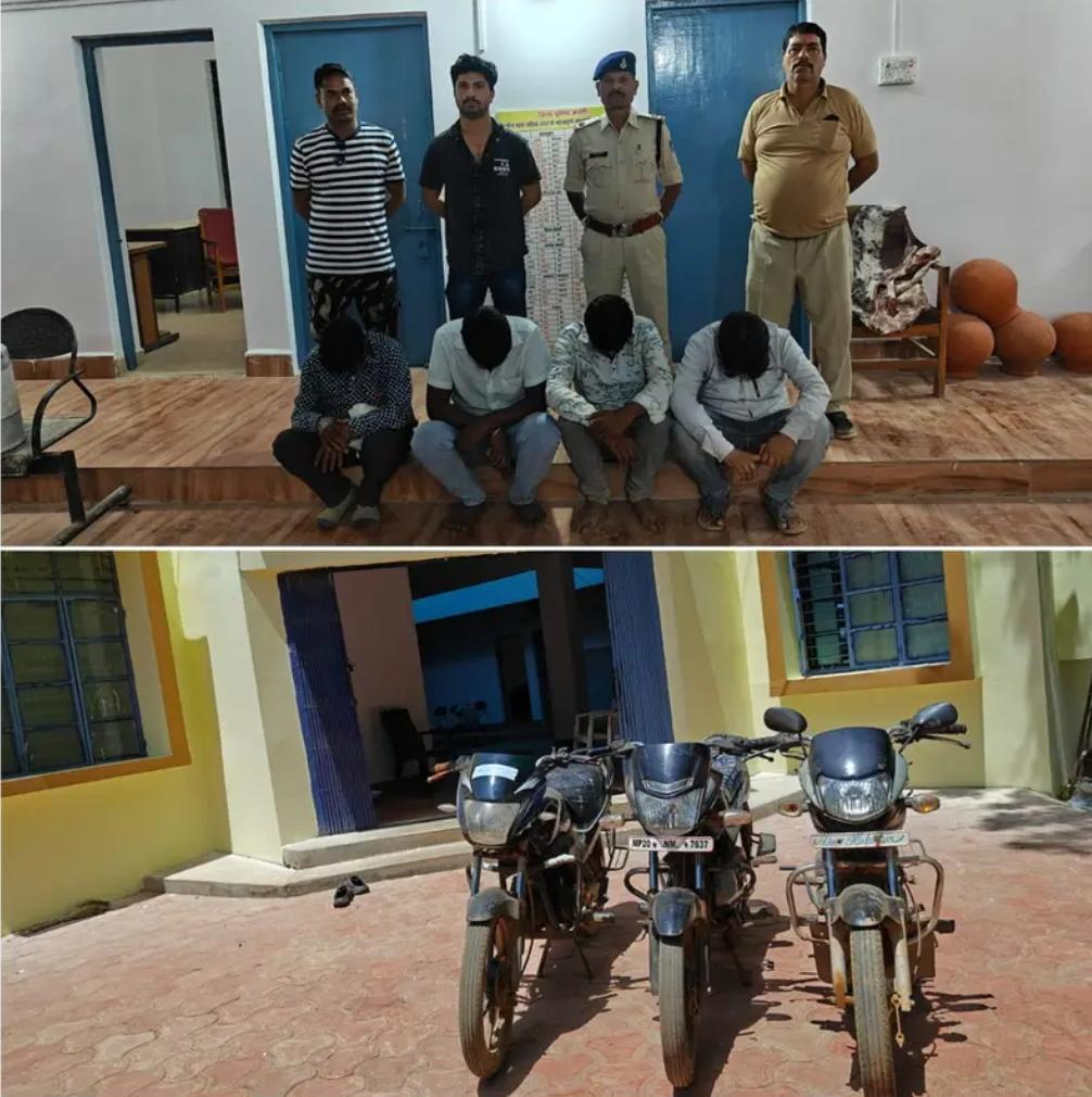 कटनी के बहोरीबंद पुलिस ने ग्राम कुआं भिङकी हार के जंगल में संचारित हो रहा था जुआ फड़, एक कार, तीन बाइक और नगदी सहित चार जुआरी गिरफ्तार