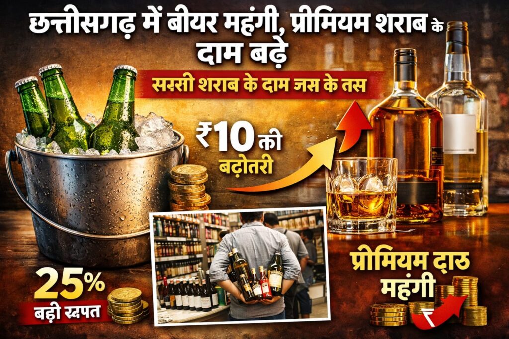 छत्तीसगढ़ में बदली शराब नीति’ बीयर हुई महंगी, देसी शराब ने दी राहत