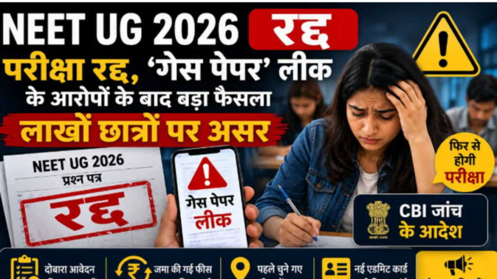 NEET UG 2026 : परीक्षा रद्द’ पेपर लीक मामले की जांच अब CBI के पास, जल्द जारी होगी नई तारीख