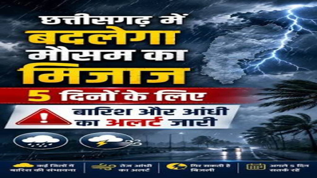 CG Weather News : छत्तीसगढ़ में मौसम का बड़ा अलर्ट’ अगले 5 दिन झमाझम बारिश, कई जिलों में अंधड़ और बिजली गिरने की चेतावनी