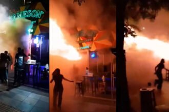 Raging fire at a Bangkok night pub